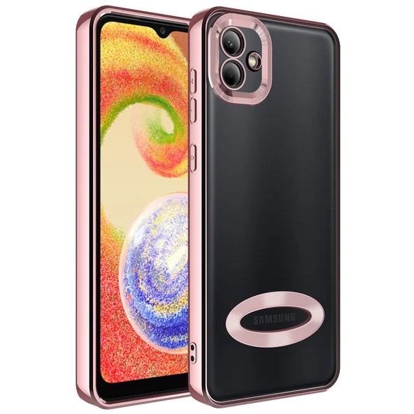 zore Galaxy A04 Kılıf Kamera Korumalı Logo Gösteren Zore Omega Kapak-Rose Gold