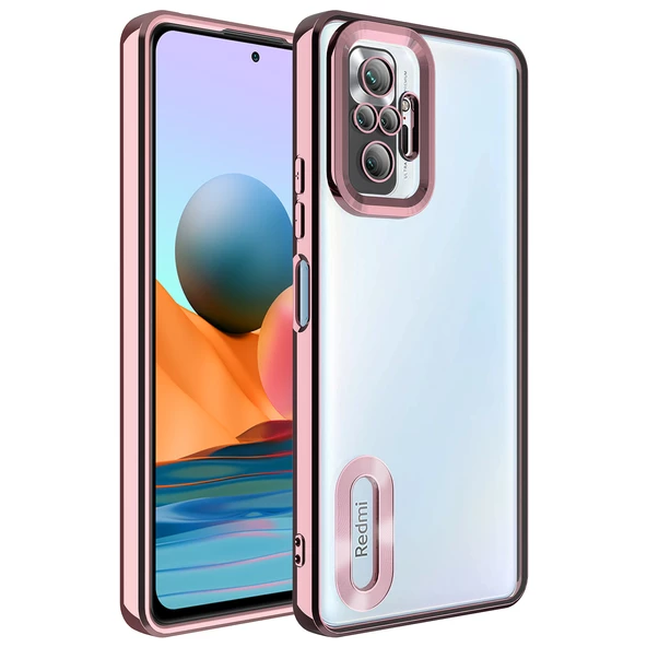 zore Xiaomi Redmi Note 10 Pro Kılıf Kamera Korumalı Logo Gösteren Zore Omega Kapak-Rose Gold