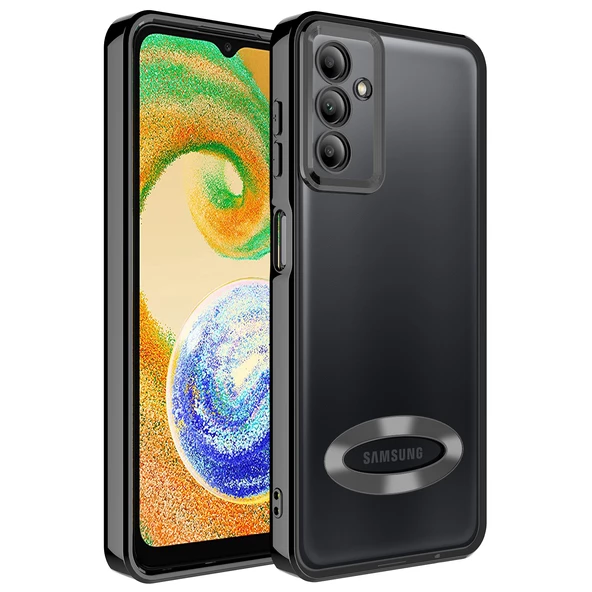 zore Galaxy A04S Kılıf Kamera Korumalı Logo Gösteren Zore Omega Kapak-Siyah