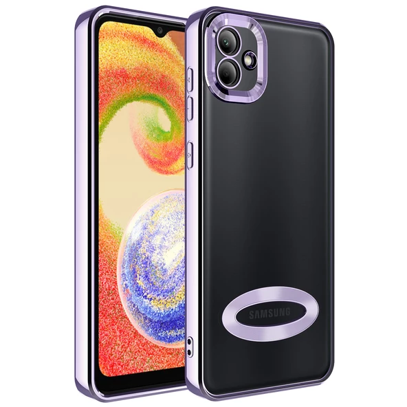 zore Galaxy A04 Kılıf Kamera Korumalı Logo Gösteren Zore Omega Kapak-Lila