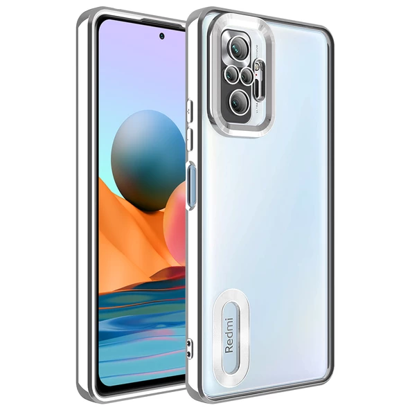 zore Xiaomi Redmi Note 10 Pro Kılıf Kamera Korumalı Logo Gösteren Zore Omega Kapak-Gümüş