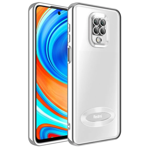 zore Xiaomi Redmi Note 9 Pro Kılıf Kamera Korumalı Logo Gösteren Zore Omega Kapak-Gümüş