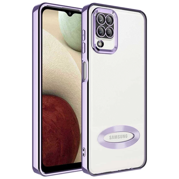 zore Galaxy M12 Kılıf Kamera Korumalı Logo Gösteren Zore Omega Kapak-Lila