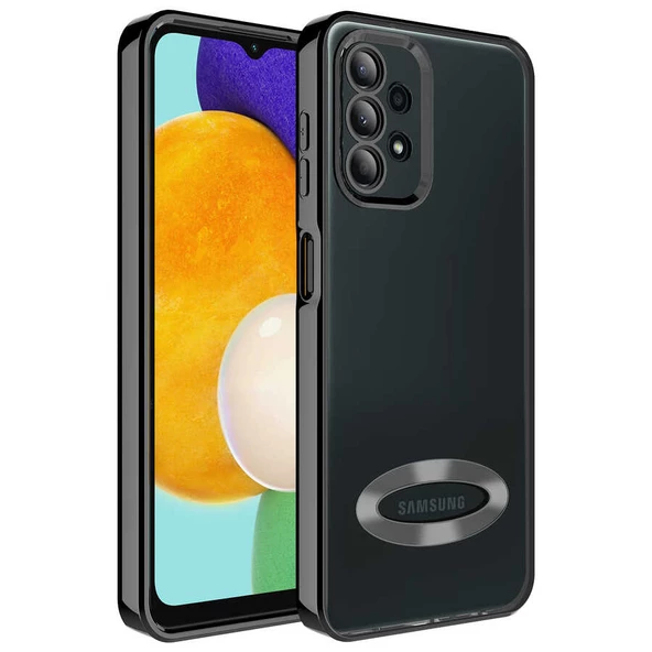 zore Galaxy A23 Kılıf Kamera Korumalı Logo Gösteren Zore Omega Kapak-Siyah