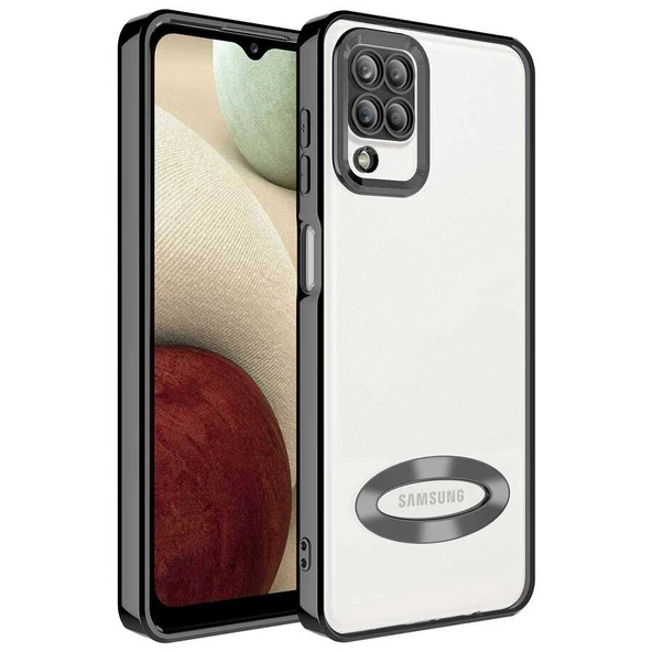 zore Galaxy M12 Kılıf Kamera Korumalı Logo Gösteren Zore Omega Kapak-Siyah