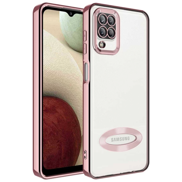 zore Galaxy M12 Kılıf Kamera Korumalı Logo Gösteren Zore Omega Kapak-Rose Gold