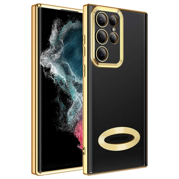 zore Galaxy S22 Ultra Kılıf Kamera Korumalı Logo Gösteren Zore Omega Kapak-Gold