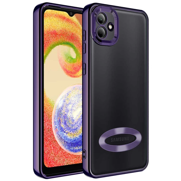 zore Galaxy A03 Kılıf Kamera Korumalı Logo Gösteren Zore Omega Kapak-Derin Mor