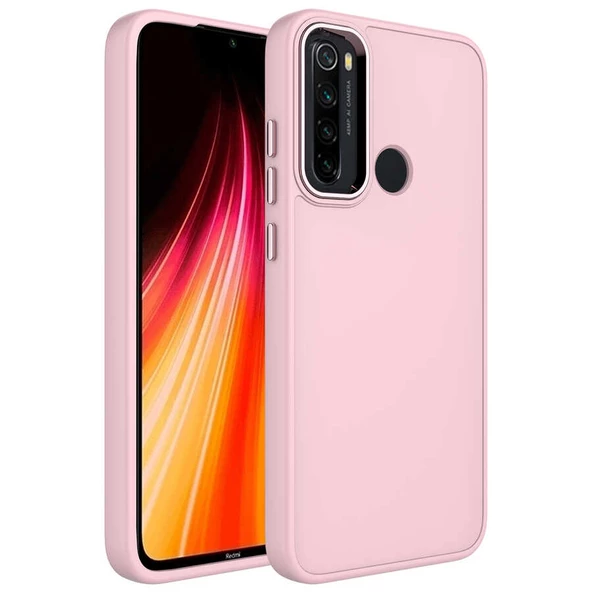 zore Xiaomi Redmi Note 8 Kılıf Metal Çerçeve ve Buton Tasarımlı Silikon Zore Luna Kapak-Pembe