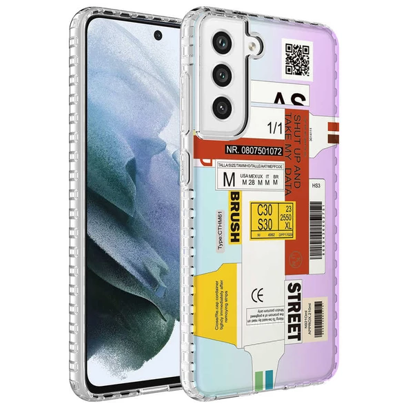 zore Galaxy S21 FE Kılıf Airbag Kenarlı Renkli Desenli Silikon Zore Elegans Kapak-NO2