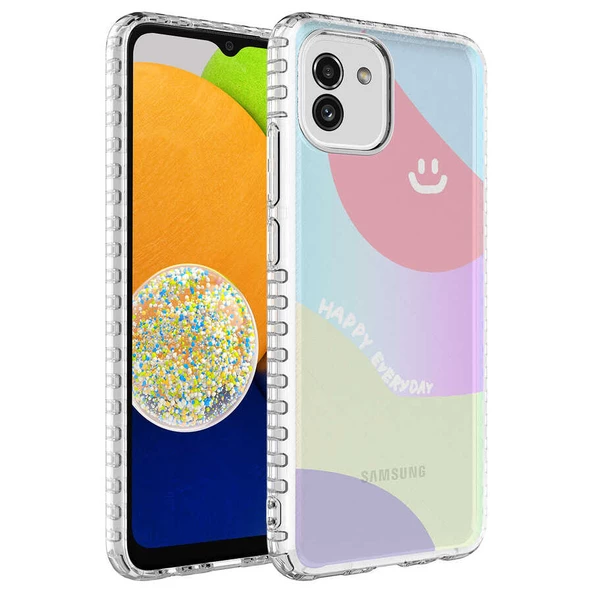 zore Galaxy A03 Kılıf Airbag Kenarlı Renkli Desenli Silikon Zore Elegans Kapak-NO7