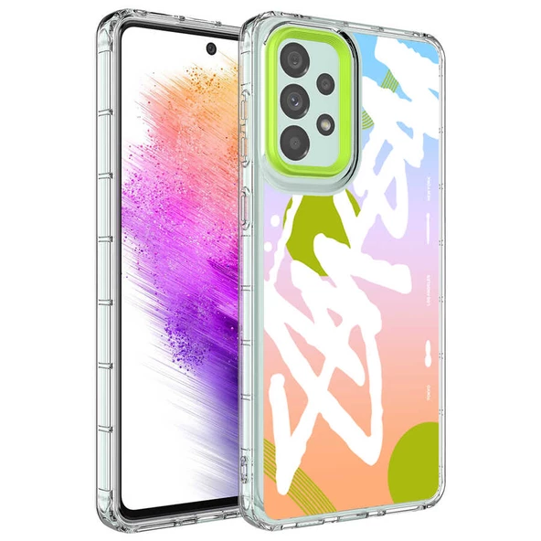 zore Galaxy A73 Kılıf Kamera Korumalı Renkli Desenli Sert Silikon Zore Korn Kapak-NO2