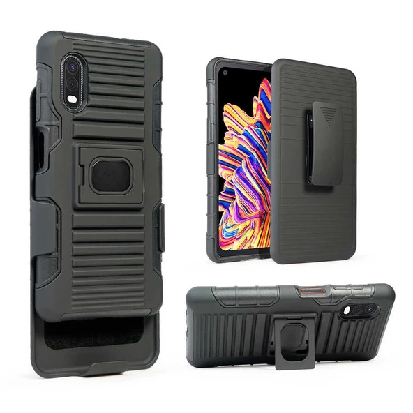 zore Galaxy Xcover Pro Kılıf Zore Double Clip Kapak-Siyah