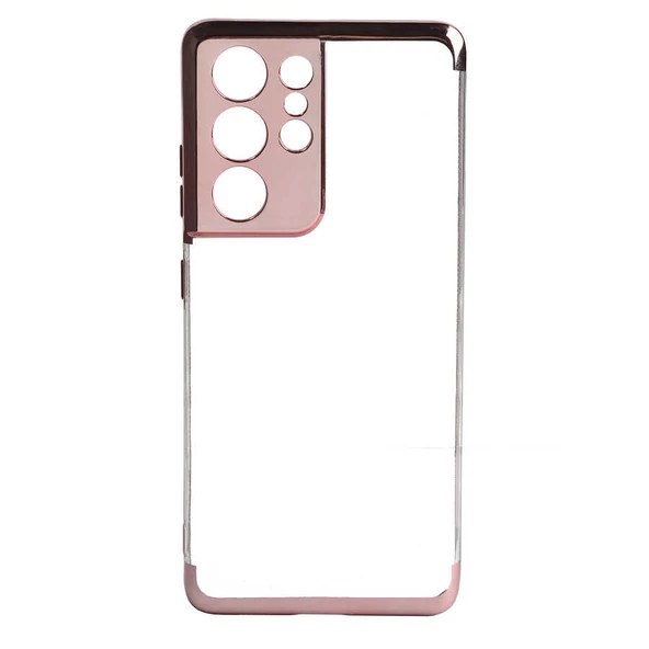 zore Galaxy S21 Ultra Kılıf Zore Dört Köşeli Lazer Silikon Kapak-Rose Gold