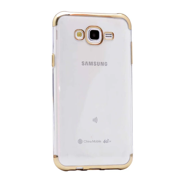 zore Galaxy J7 Kılıf Zore Dört Köşeli Lazer Silikon Kapak-Gold