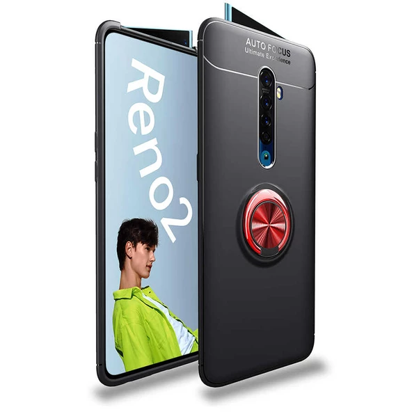 zore Oppo Reno 2Z Kılıf Zore Ravel Silikon Kapak-Siyah-Kırmızı