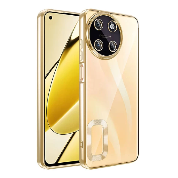 zore Realme 11 4G Kılıf Kamera Korumalı Logo Gösteren Zore Omega Kapak-Gold