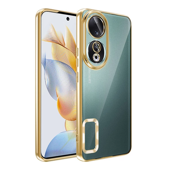 zore Huawei Honor 90 Kılıf Kamera Korumalı Logo Gösteren Zore Omega Kapak-Gold