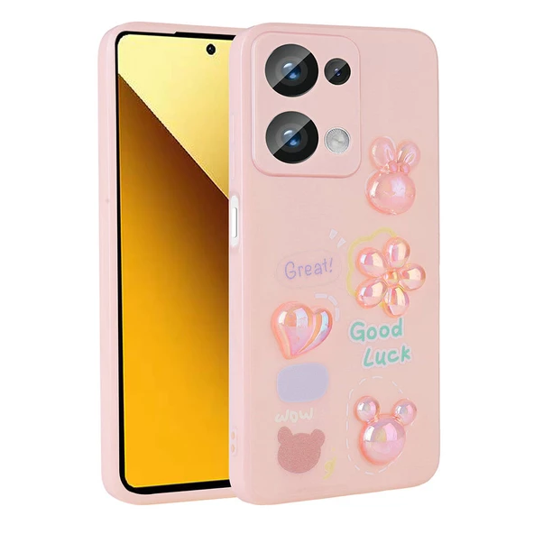 zore Xiaomi Poco M6 Pro 4G Kılıf Kabartma Figürlü Parlak Zore Toys Silikon Kapak-Pembe