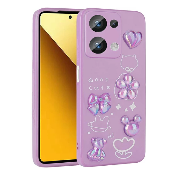 zore Xiaomi Poco M6 Pro 4G Kılıf Kabartma Figürlü Parlak Zore Toys Silikon Kapak-Mor