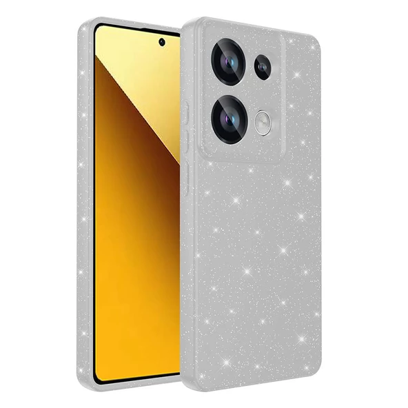 zore Xiaomi Redmi Note 13 Pro 4G Kılıf Kamera Korumalı Simli Lüks Zore Koton Kapak-Gümüş