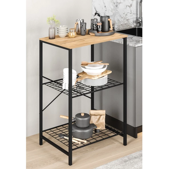 Eportatif Çok Amaçlı Mutfak Rafı Bangosu Masa Dar Çam 1442