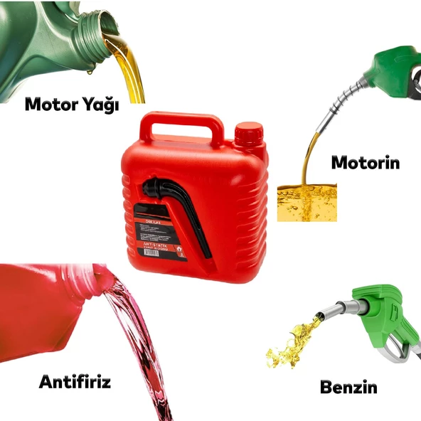 Boşaltma Borulu Plastik Antistatik Benzin Bidonu 5 Litre Akaryakıt Mazot Taşıma Doldurma Depolama - 7