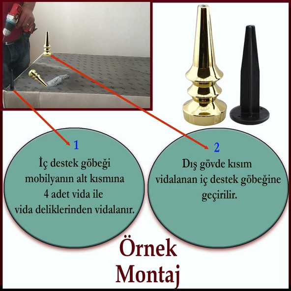 Oliva Gold 17 Cm Mobilya Kanepe Koltuk Tv Ünitesi Konsol Yükseltme Yükseltici Ayağı Ayakları 4 Adet - 4
