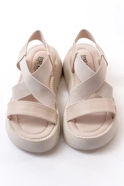 Kız Çocuk Bej Hafif Lastikli Ortopedik Sandalet - 4