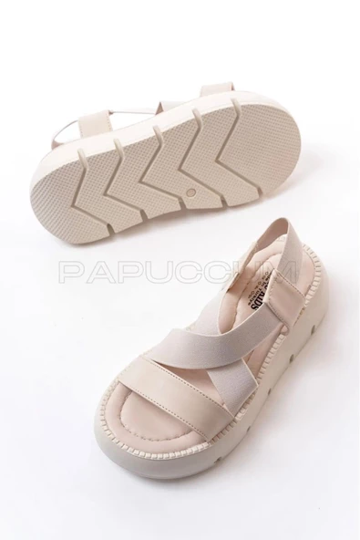 Kız Çocuk Bej Hafif Lastikli Ortopedik Sandalet - 2