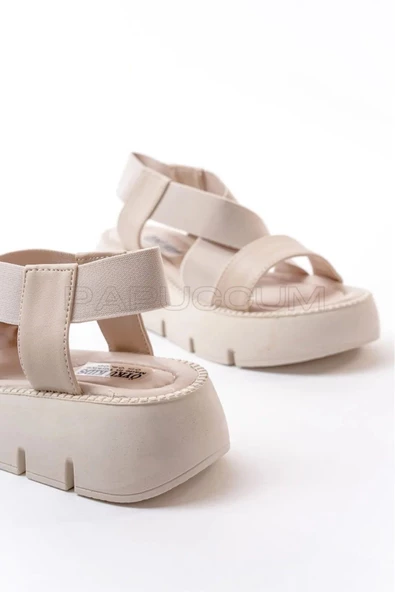 Kız Çocuk Bej Hafif Lastikli Ortopedik Sandalet - 5