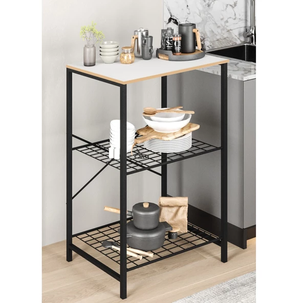 Eportatif Çok Amaçlı Mutfak Rafı Bangosu Masa Dar Beyaz 1443