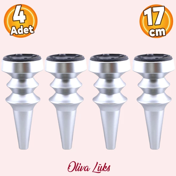 Oliva Mat Krom Gümüş 17 Cm Mobilya Kanepe Koltuk Tv Ünitesi Konsol Yükseltme Ayağı Ayakları 4 Adet