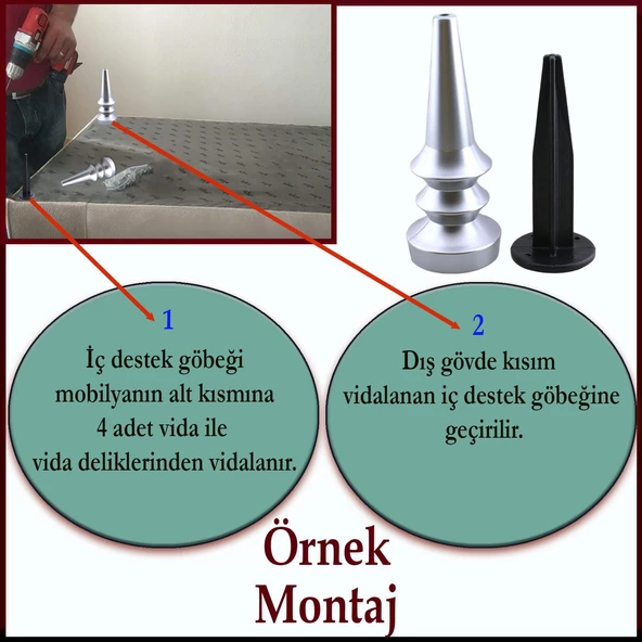 Oliva Mat Krom Gümüş 17 Cm Mobilya Kanepe Koltuk Tv Ünitesi Konsol Yükseltme Ayağı Ayakları 4 Adet - 4
