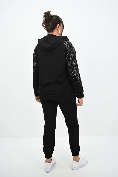 Kadın Büyük Beden Kapüşonlu Taş Süsleme Detaylı Eşofman Takımı 8129-25 - 6