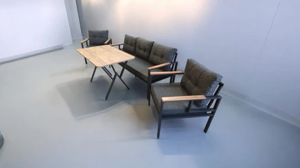 Pimango Pi Elize Bahçe Balkon Mobilyası Antrasit 3+1+1 ve Perla Çam Masa