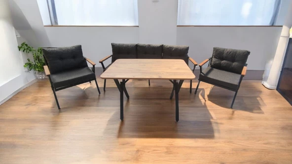 Pimango Pi Locca Bahçe Balkon Mobilyası Antrasit 3+1+1 ve Perla Çam Masa - 2