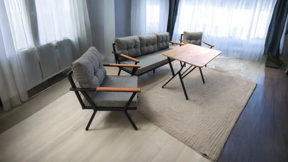 Pimango Pi Locca Bahçe Balkon Mobilyası Gri 3+1+1 ve Perla Çam Masa - 3