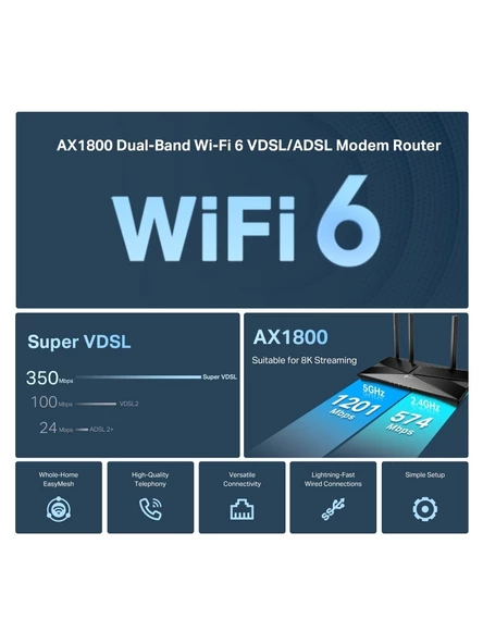TP-Link Archer VX1800V 4 Port 1800 Mbps VDSL2 Modem - 4