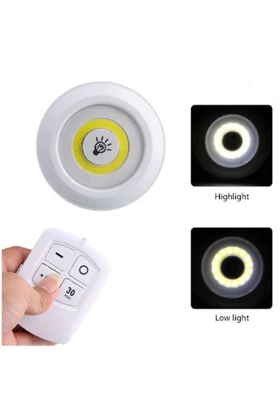 Kablosuz Uzaktan Kumandali Yapiskanli Led Işık Spot Lamba Dolap Altı Işığı Kısılabilir Gece Lambası - 3