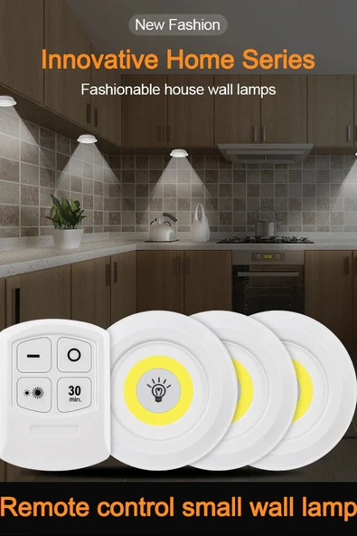 Kablosuz Uzaktan Kumandali Yapiskanli Led Işık Spot Lamba Dolap Altı Işığı Kısılabilir Gece Lambası - 5