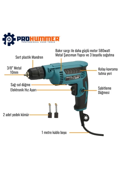 prohummer PH-SM002 Darbesiz Vidalama Matkap 580W (Mavi) - 2