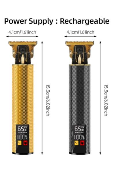 gold tech Led Ekranlı Çelik Kasa Profesyonel T-bıçak Saç Sakal, Ense Çizim Tıraş Makinesi - 4