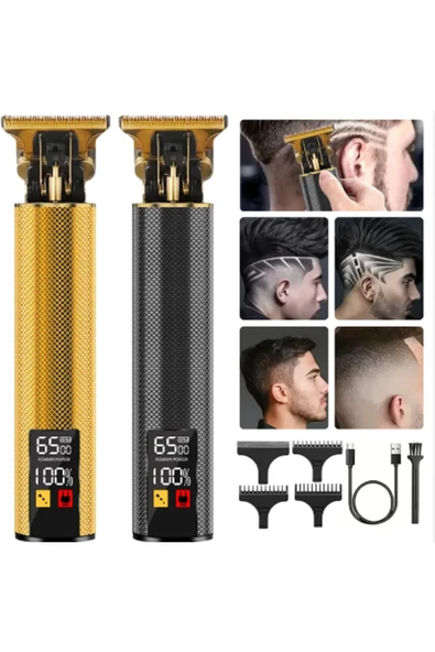 gold tech Led Ekranlı Çelik Kasa Profesyonel T-bıçak Saç Sakal, Ense Çizim Tıraş Makinesi - 5