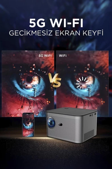 Torima  HY350 Gri Taşınabilir Sinema Projektörü 4K 1080P Ev Sineması Bluetooth Android Akıllı Projeksiyon Wifi - 2