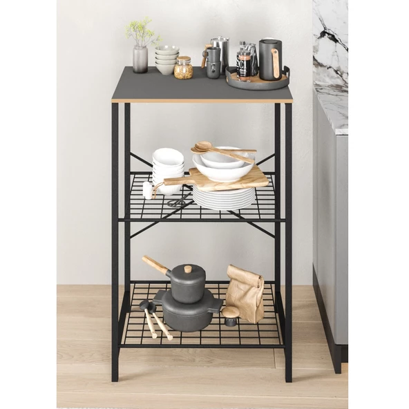 Eportatif Çok Amaçlı Mutfak Rafı Bangosu Masa Dar Füme 1444 - 2