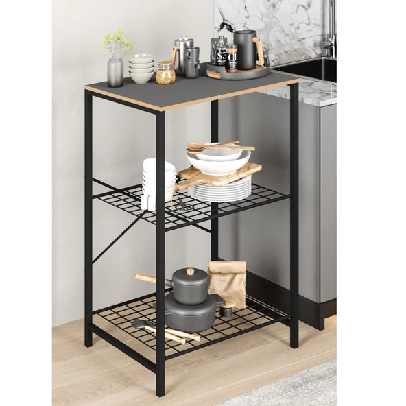 Eportatif Çok Amaçlı Mutfak Rafı Bangosu Masa Dar Füme 1444