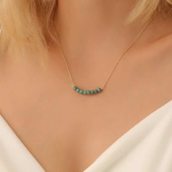 925 Ayar Gümüş Doğal Aventurin Taşlı Kolye ürün görseli 1