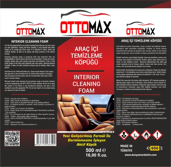 Ottomax Oto Temizlik Köpüğü 500 Ml Detay Temizlik Spreyi - 2