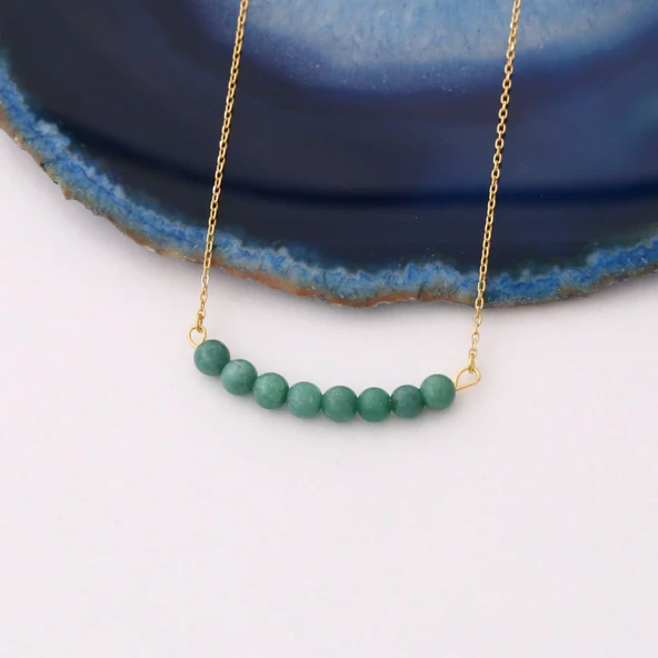 925 Ayar Gümüş Doğal Aventurin Taşlı Kolye - Resim 2